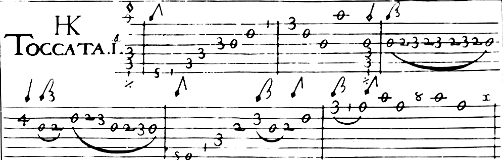 リュートの一種、キタローネのタブ譜 リュートの一種、キタローネのタブ譜